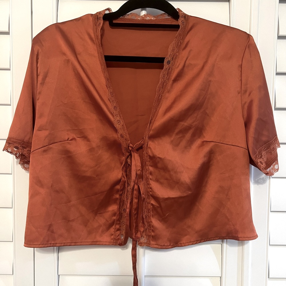 Satin Orange Front Tie Crop Top!